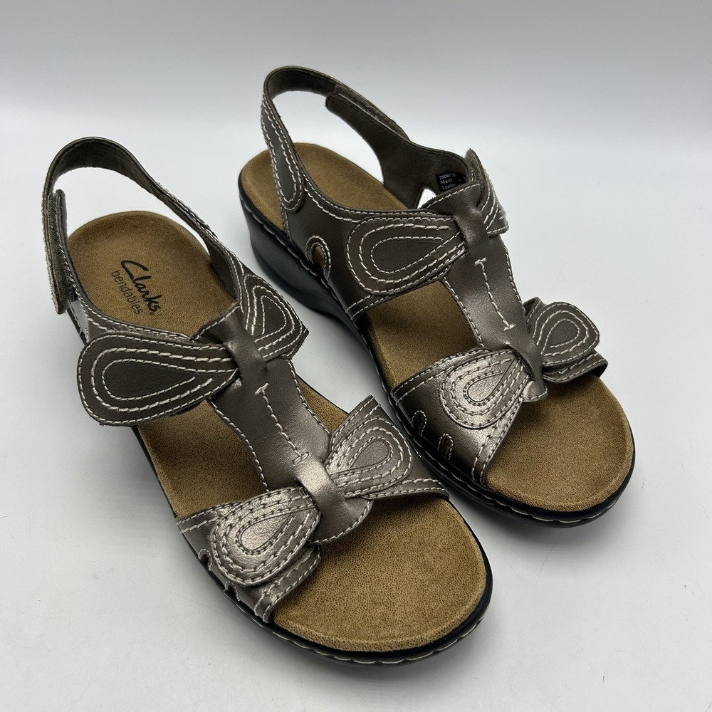 Clarks Sandals Womens 8 M Lexi Walnut Q Metallic Gold Slingback Comfort Shoe